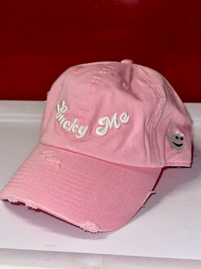 Distressed Pink Lucky Me Dad Hat