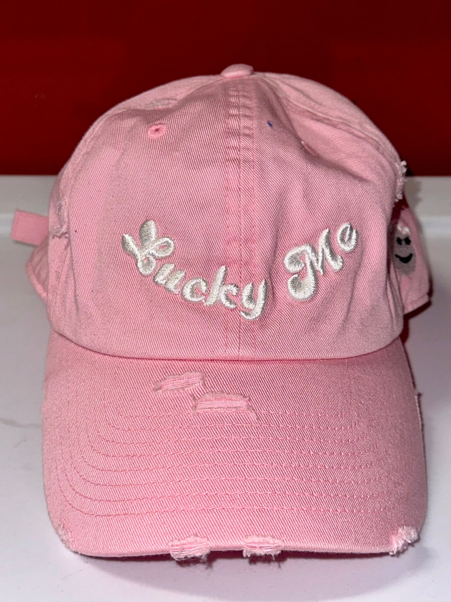 Distressed Pink Lucky Me Dad Hat